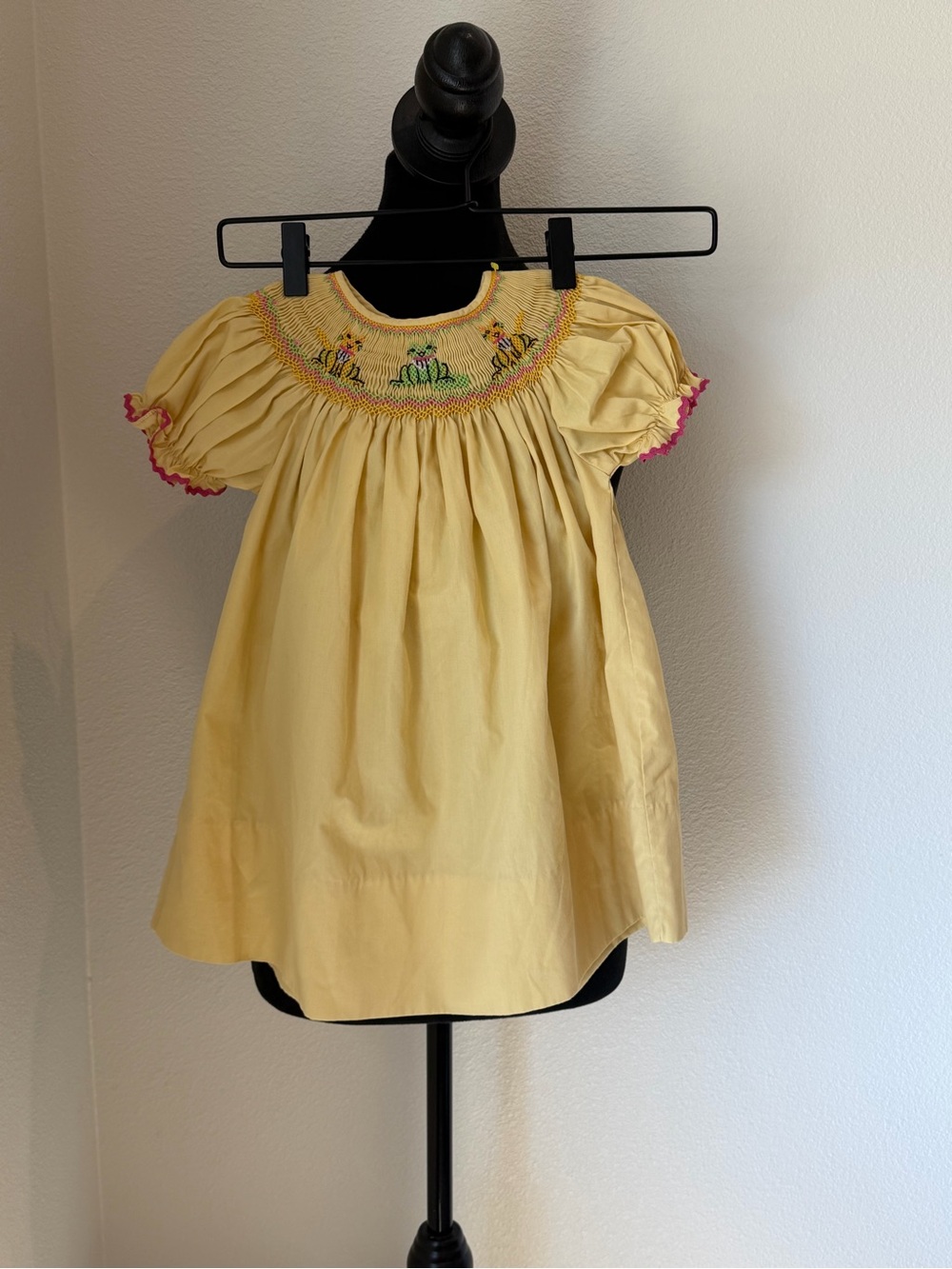 Rosalina Yellow Smocked Toddler Girls' Dress with Butterfly Embroidery 12M